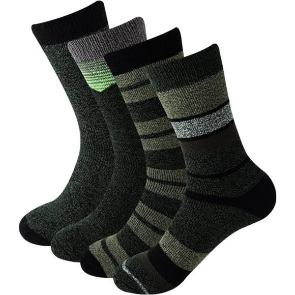 4 Pair Men‘s Winter Thermal Socks Thick Crew Boot Socks,, Dark Green